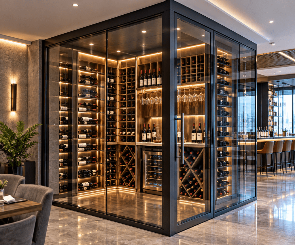 Commercial storefront glass wine structures Silicon Valley