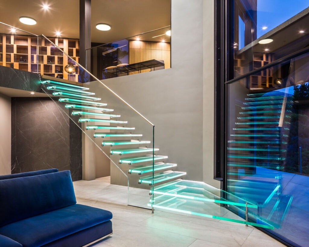 Modern architectural glass staircase installation in Santa Clara